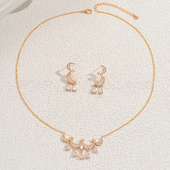 Комплекты серег и ожерелий из латуни с микропаве из кубических цирконий в форме луны и звезды для женщин FS1088-1