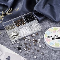 DIYの模造真珠と宝石用原石のビーズのブレスレット作成キット  丸い腹筋プラスチック＆アクリルビーズを含む  ロンドルガラスビーズ  アイアンボールチープ＆丸カン＆エンドチェーン  亜鉛合金クラスプと弾性クリスタルスレッド  ミックスカラー  ビーズ：約294個/セット&nbsp;DIY-YW0004-33
