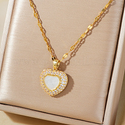 Collier élégant en forme de cœur avec pendentif en zircon cubique transparent et chaîne à damier pour femme&nbsp;MS3018