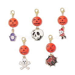 Подвеска-тыква из искусственной бирюзы на Хэллоуин HJEW-JM04351