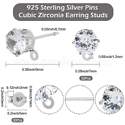 30 шт. фурнитура для сережек-гвоздиков из прозрачного кубического циркония&nbsp;EJEW-BBC0006-06A
