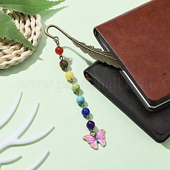 Marque-page pendentif en émail en alliage papillon avec perle de pierre précieuse chakra&nbsp;AJEW-JK00253-02