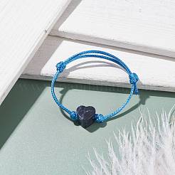 Браслет из плетеного шнура с сердцем из натурального содалита BJEW-JB07685-04