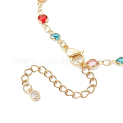 Женские ожерелья из плоских цепочек круглой формы из латуни и цветного стекла&nbsp;NJEW-JN05451