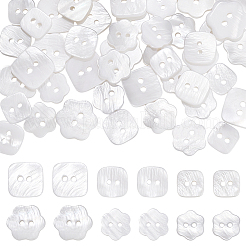 60 шт. 6 стиля 2-дырочные натуральные ракушечные пуговицы BUTT-PH0001-48