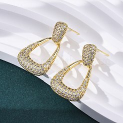 Серьги-капли из латуни с микропаве из прозрачных кубических цирконий&nbsp;EJEW-K305-01G