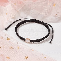 ナイロン糸編みビーズ調節可能なブレスレット  合金エナメルハート付き  女性のための  ブラック  内径：2-3/8~4-1/8インチ（6.1~10.6cm）&nbsp;BJEW-JB09770-02