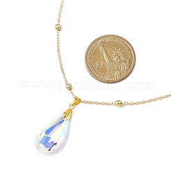 Ожерелья-цепочки с круглыми шариками из прозрачного стекла AB с гранеными подвесками из латуни для женщин NJEW-JN05640-02