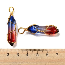 ガラスのペンダント  金色の真鍮ワイヤー金具付き  弾丸チャーム  カラフル  41~43x8.5~10x10mm  穴：5mm&nbsp;GLAA-H029-06G-08