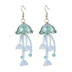 Серьги-подвески из акрила и стеклянных бусин в виде медуз&nbsp;EJEW-MZ00665