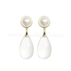 Orecchini a lobo rotondi in ottone e perle sintetiche&nbsp;WG00083-01
