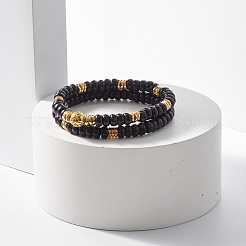 2pcs 2 bracelets extensibles de style noix de coco et lave naturelle et hématite synthétique&nbsp;BJEW-JB07825