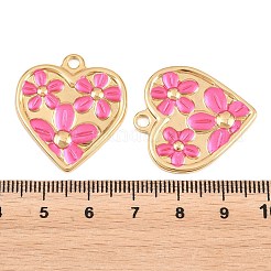 304ステンレススチールエナメルペンダント  花柄のハートチャーム  イオンプレーティング（ip）  18KGP本金メッキ  濃いピンク  28.5x25.5x2.5mm  穴：2.5mm&nbsp;STAS-G398-18G-03