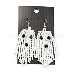 Плетеные серьги-люстры Ghost с стеклянными семенами&nbsp;LS-EJEW-B012-02