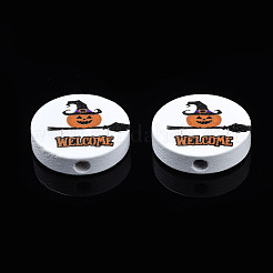 Бусины из натурального дерева с принтом на Хэллоуин WOOD-T021-98