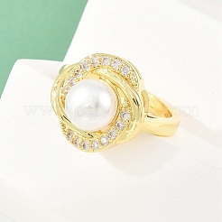 Женские кольца на палец из латуни с микропаве и кубическим цирконием&nbsp;RJEW-D340-02G-09