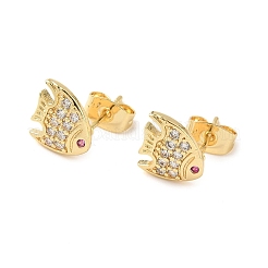 Серьги-гвоздики из латуни с микропаве из прозрачных кубических цирконий в форме рыб&nbsp;EJEW-Z144-23G