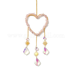 Herz natürliche Rosenquarz Chips hängende Ornamente&nbsp;HJEW-G024-01A