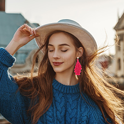 8 пара 8-х стилевых акриловых сережек-гвоздиков с выемками в форме прямоугольника и кисточки EJEW-AN0001-93