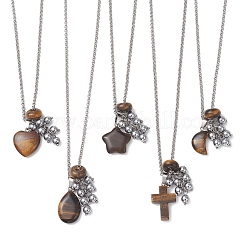 Подвеска из натурального тигрового глаза с синтетическими немагнитными бусинами из гематита&nbsp;NJEW-JN05896