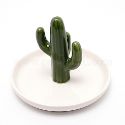 Porte-bague en porcelaine cactus&nbsp;DJEW-WH0007-23