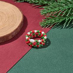 2 шт. 2 стильных жемчужных и стеклянных семени и латунные плетеные кольца RJEW-TA00030