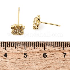 Pendientes de botón de latón con micro circonitas cúbicas transparentes y diseño de huella de pata&nbsp;EJEW-C186-04G
