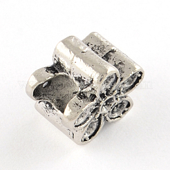 チベット風合金ヨーロピアンビーズラインストーンセッティング  無鉛の  花  アンティークシルバー  10.5x10.5x7mm  穴：4.5mm  1.5mmのラインストーンに適する  約465個/1000g&nbsp;TIBE-R295-071AS-LF
