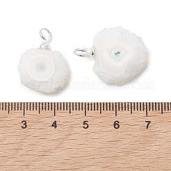 天然ひまわりのドゥルージー瑪瑙スライスペンダント  304ステンレス鋼の留め具が付いたナゲットチャーム  ホワイト  銀  19~22.5x16.5~19x5.5~6.5mm  丸カン：5x1ミリ  内径：3mm&nbsp;PALLOY-JF05234