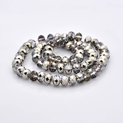 ハーフプレートファセットロンデルガラスビーズ連売り  銀メッキ  8x6mm  穴：1mm  約61個/連  15インチ&nbsp;GLAA-A024E-HP04
