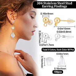 100 шт. 2 цвета 304 нержавеющая сталь шариковый гвоздик для серьги STAS-BBC0001-78