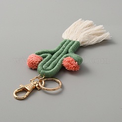 Плетение подвеска из хлопка кисточкой из кактуса&nbsp;KEYC-WH0032-42A