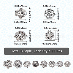 240 шт. 8 стиля тибетских сплавных бусин в форме цветка FIND-SP0001-66