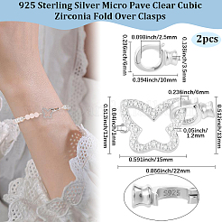 2 шт. 925 застежки-пряжки из стерлингового серебра с микропаве из прозрачных кубических цирконий STER-BBC0008-47