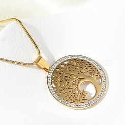 Женское ожерелье с подвеской в виде дерева жизни из нержавеющей стали 201 с кристаллами и стразами NJEW-P327-03G