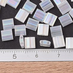 MIYUKIティラビーズ  日本製シードビーズ  2穴  (tl2549) クリスタル ab シルクサテン  5x5x1.9mm  穴：0.8mm  約590個/50g&nbsp;SEED-X0054-TL2549
