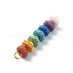 Breloques de connecteur rond plat teint en pierre de lave naturelle chakra&nbsp;PALLOY-JF02532-02