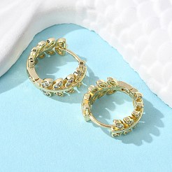 Прозрачные серьги-кольца с листьями кубического циркония&nbsp;LS-EJEW-B013-01