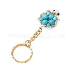 Porte-clés pendentif tortue en perles de verre faites à la main et turquoise synthétique&nbsp;KEYC-MZ00024-02