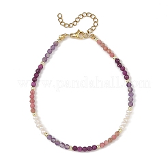 Cavigliere con pietre naturali miste sfaccettate a gradiente e perle naturali a forma di patata.&nbsp;AJEW-AN00873-02
