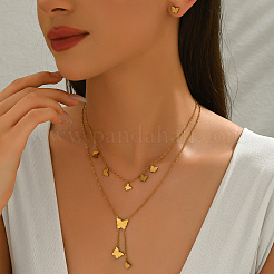 Комплект из двухслойного ожерелья и серег-гвоздиков из нержавеющей стали во французском стиле для женщин BP7503