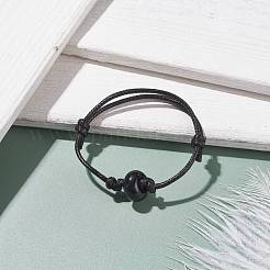 Браслет из натурального черного агата (окрашенного и нагретого) в виде диска с бусинами&nbsp;BJEW-JB07686-03