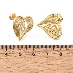 真鍮マイクロペーブクリアキュービックジルコニアスタッドピアス  ハート  ゴールドカラー  19.5x20.5mm&nbsp;KK-CBA5B62-04G