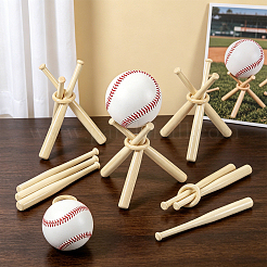 木製ミニバット野球スタンド10セット  スポーツパーティーの記念品  ココナッツブラウン  15x1.5cm&nbsp;ODIS-TW0001-06B