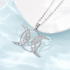 Colliers à pendentif triple lune en acier inoxydable 304&nbsp;NJEW-K308-01D-P