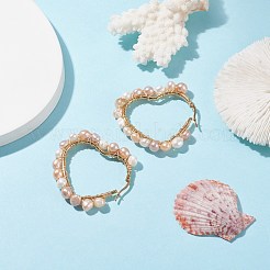 Большие серьги-кольца с сердцем из натурального жемчуга для женщин EJEW-JE04796-01