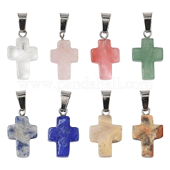 20 шт. подвески-кресты из вишневого кварцевого стекла/натурального розового кварца/зеленого авантюрина/сумасшедшего агата/унакита/кварцевого кристалла/голубой яшмы с пятнами G-YW0002-28