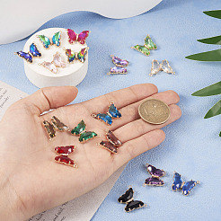 16個16色ガラスペンダント  金色の真鍮のパーツと  蝶のチャーム  ミックスカラー  16x22mm  1pc /カラー&nbsp;GLAA-TA0001-49
