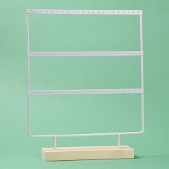 鉄3層イヤリングディスプレイスタンド  吊り下げイヤリング用  木製台座付き  ホワイト  30.3x26.5x6.1cm&nbsp;EDIS-WH0005-04