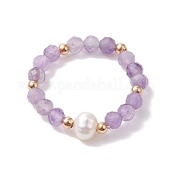 3 шт. натуральный лазурит/гранат/аметист с пластиковой жемчужиной и стеклянными плетеными бусинами кольца на палец RJEW-JR00671